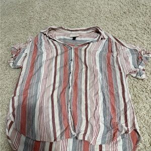 Universal Thread Red and White Striped Button-Down Shirt